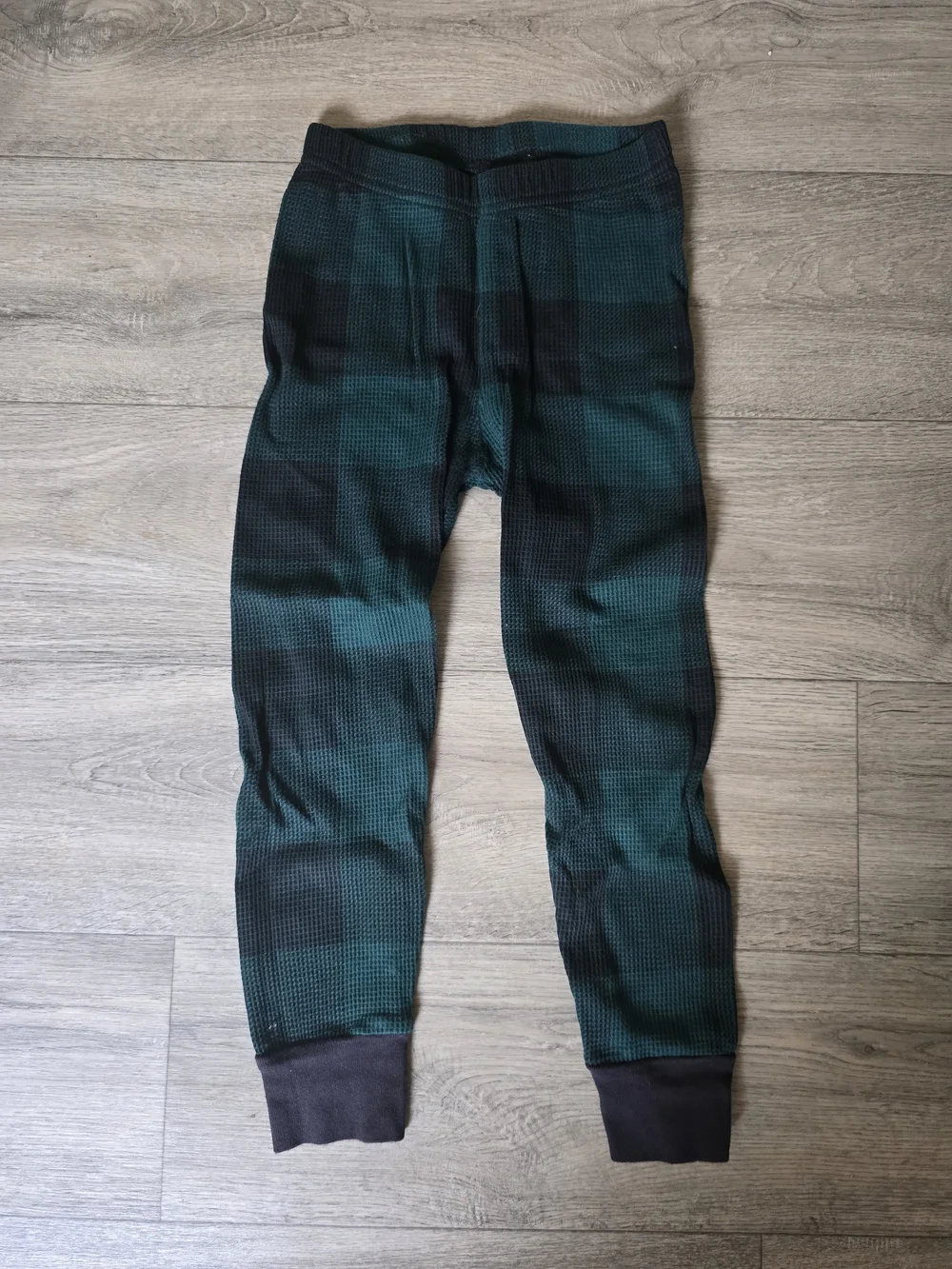 Kids Thermal Pajama Set - Green and Black Plaid